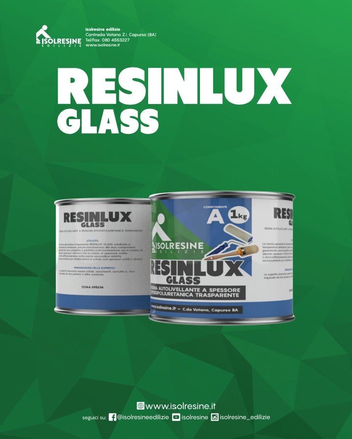Resinlux Glass 1,4 kg, resina epossipoliuretanica trasparente per colata ad alto spessore.