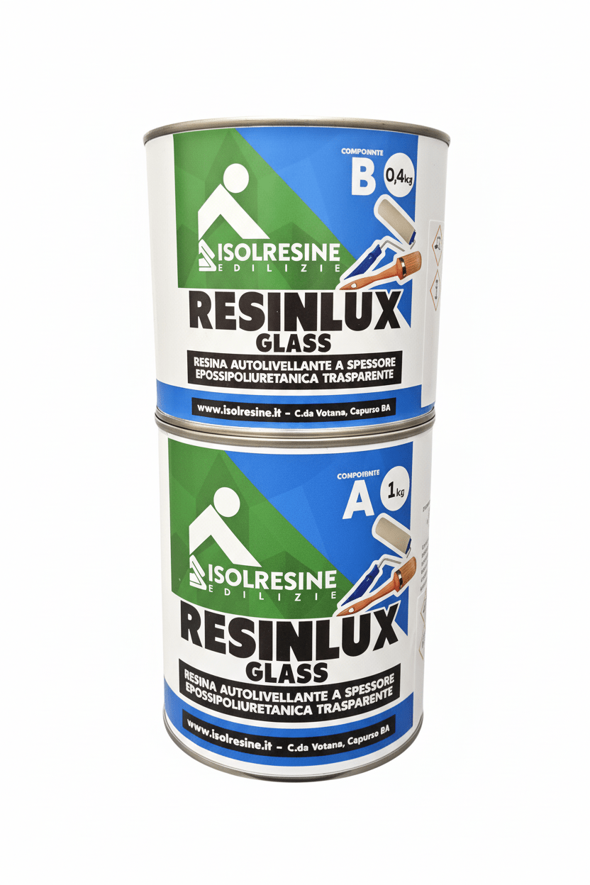 RESINLUX GLASS 1,4 KG - resina epossipoliuretanica trasparente per colate ad alto spessore.